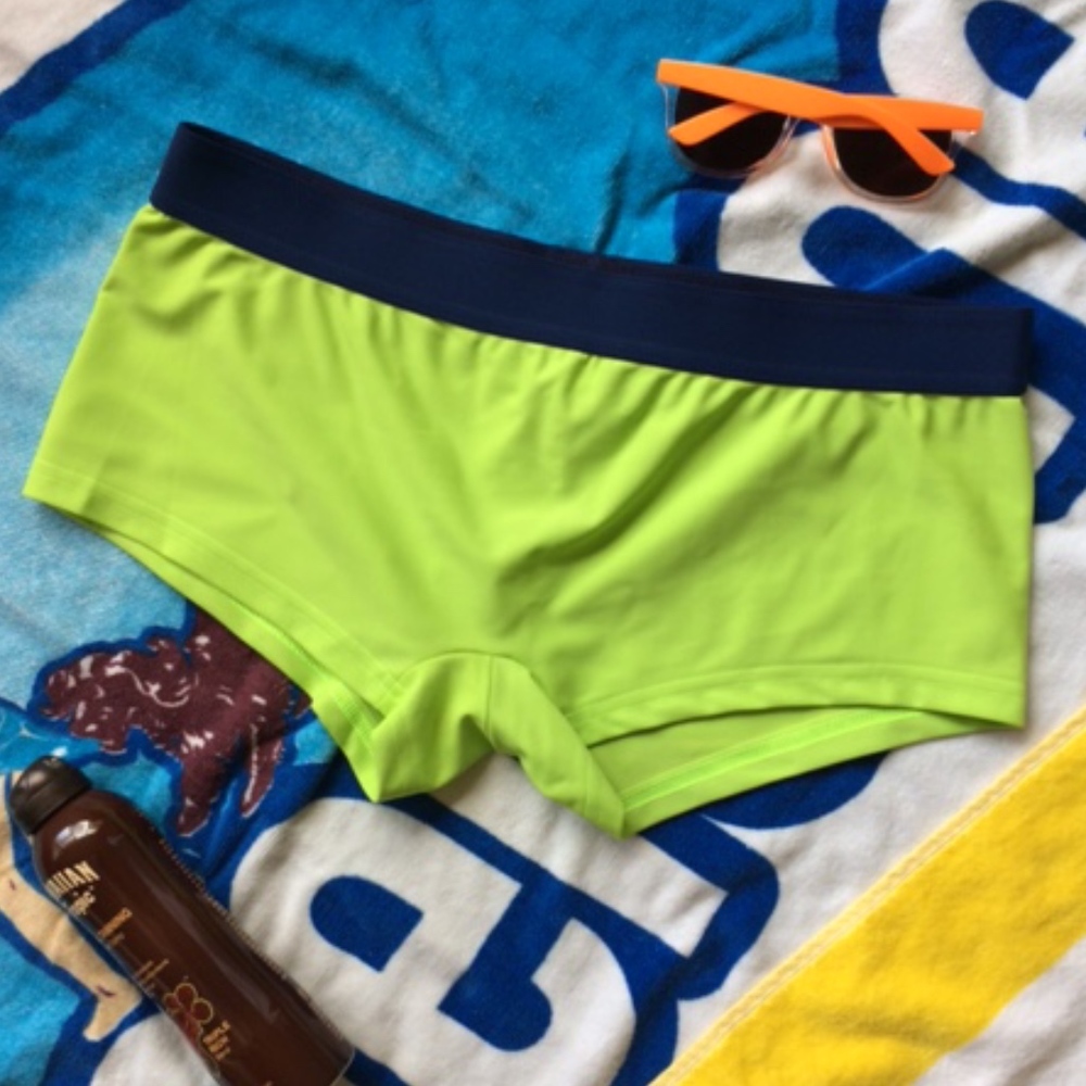 N2N Lime Green/Navy Square Cut Swimsuit, Large